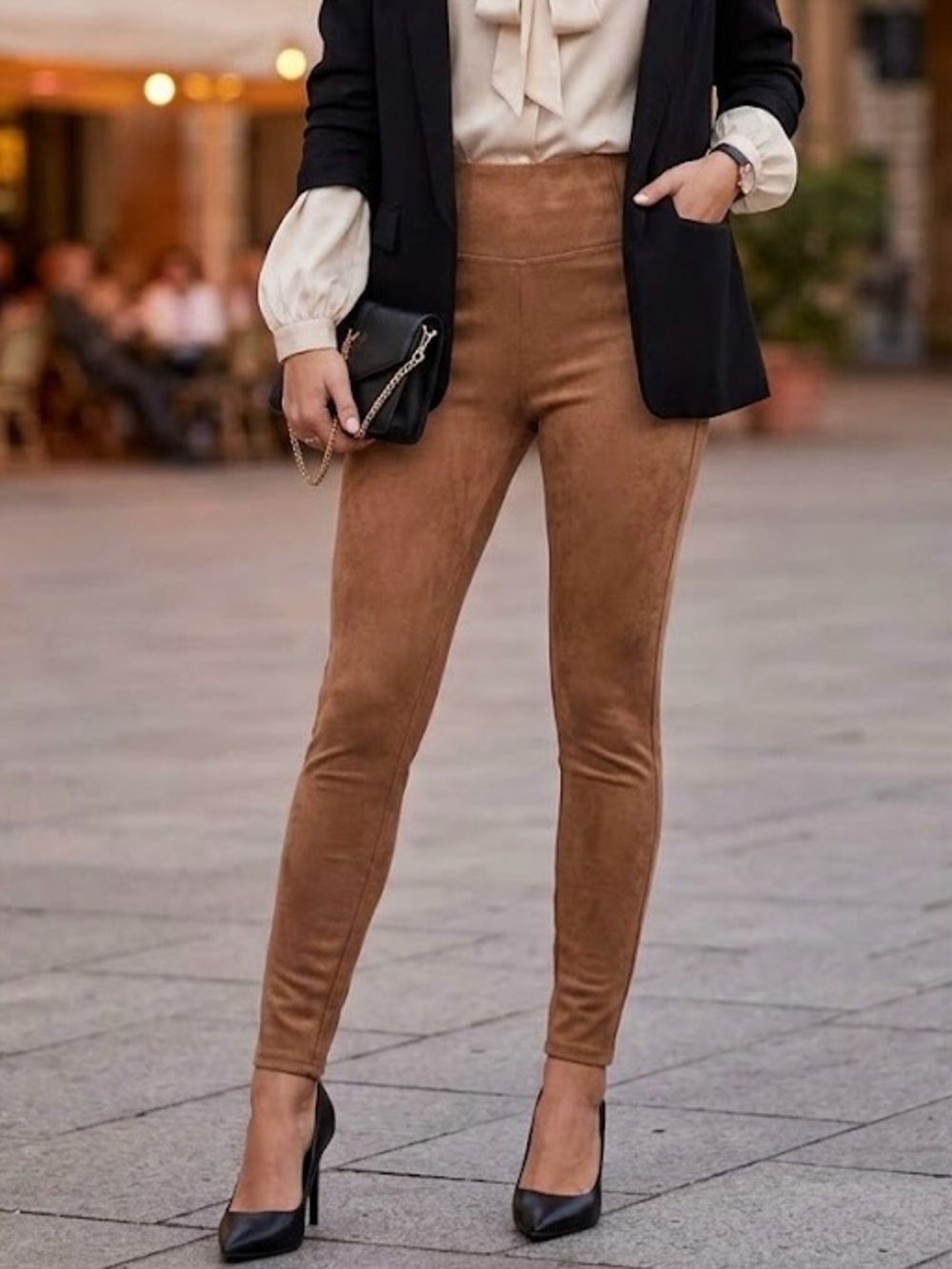 Black Tape High Waisted Faux Suede Leggings Camel Brown Quite Luxury Parisian